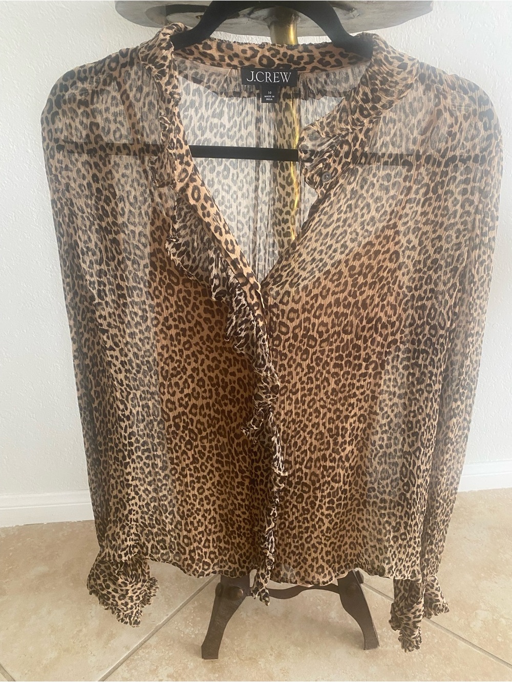 J.Crew Leopard Print Ruffle Blouse - Brown/Tan